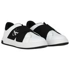 Boys White & Black Logo Trainers, 2, hi-res
