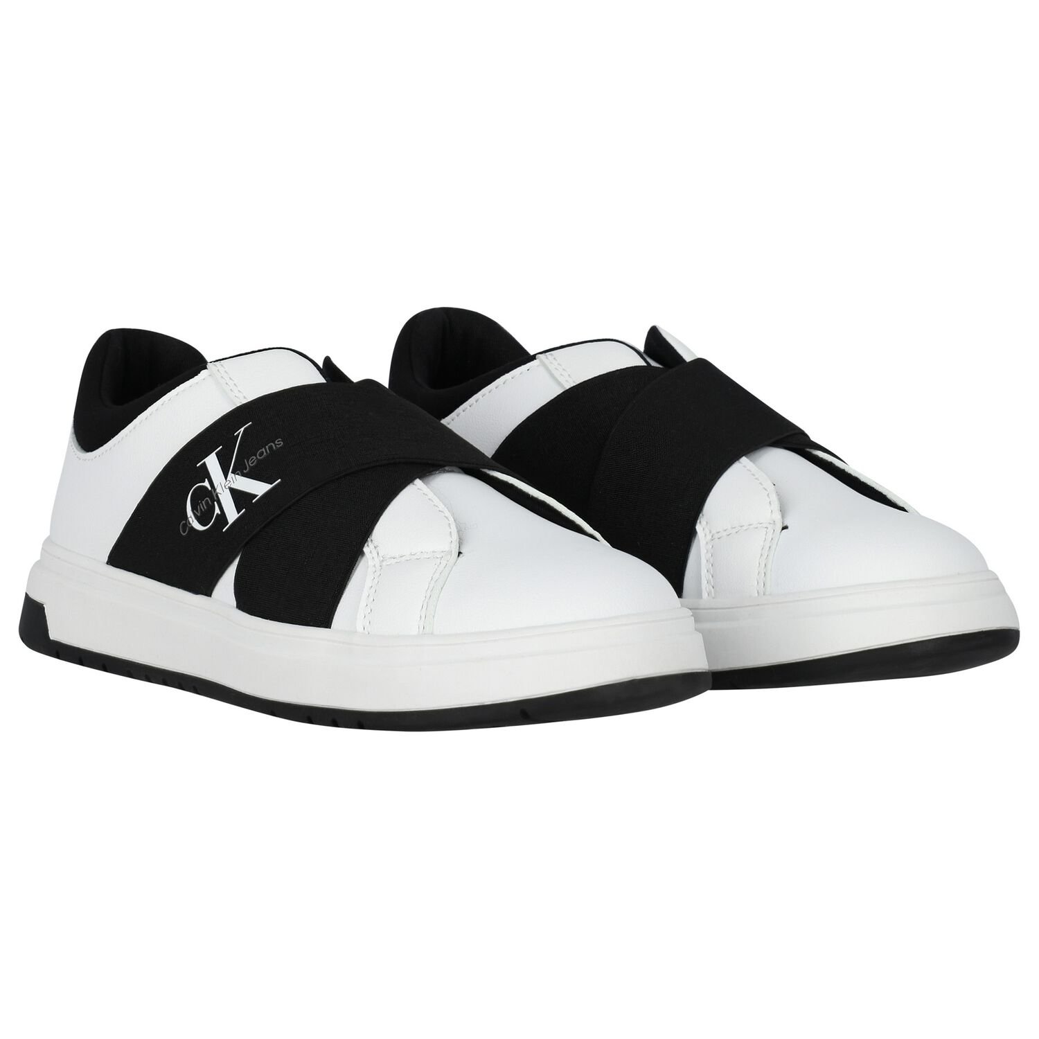 Boys White & Black Logo Trainers, 2, hi-res