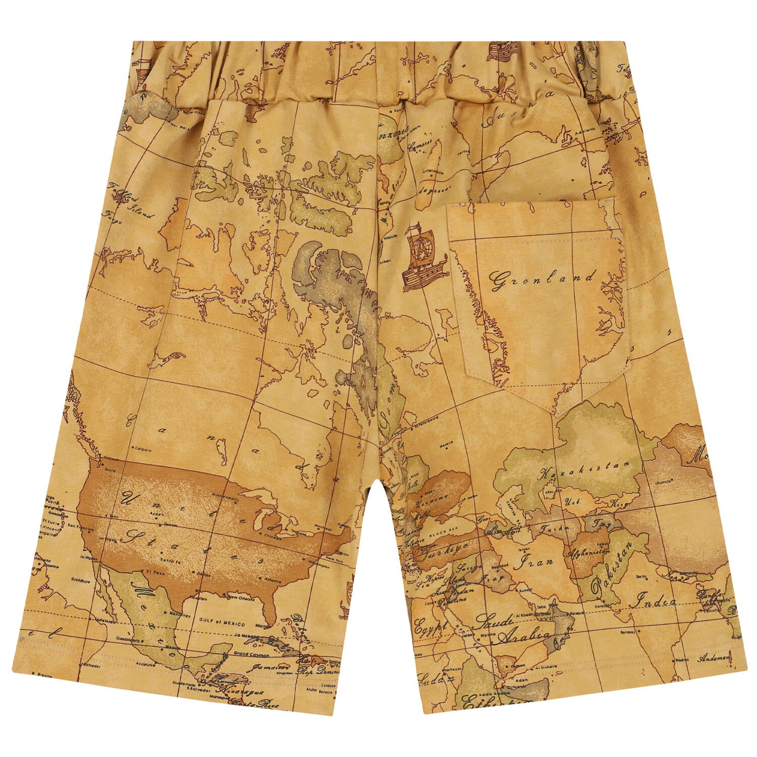 Boys Beige Logo Geo Map Shorts, 1, hi-res