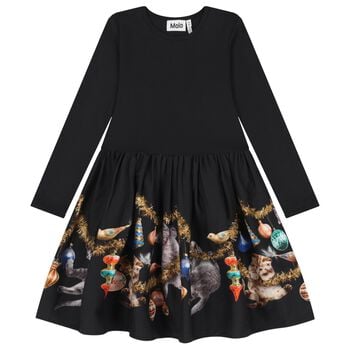 Girls Black Christmas Bauble Dress