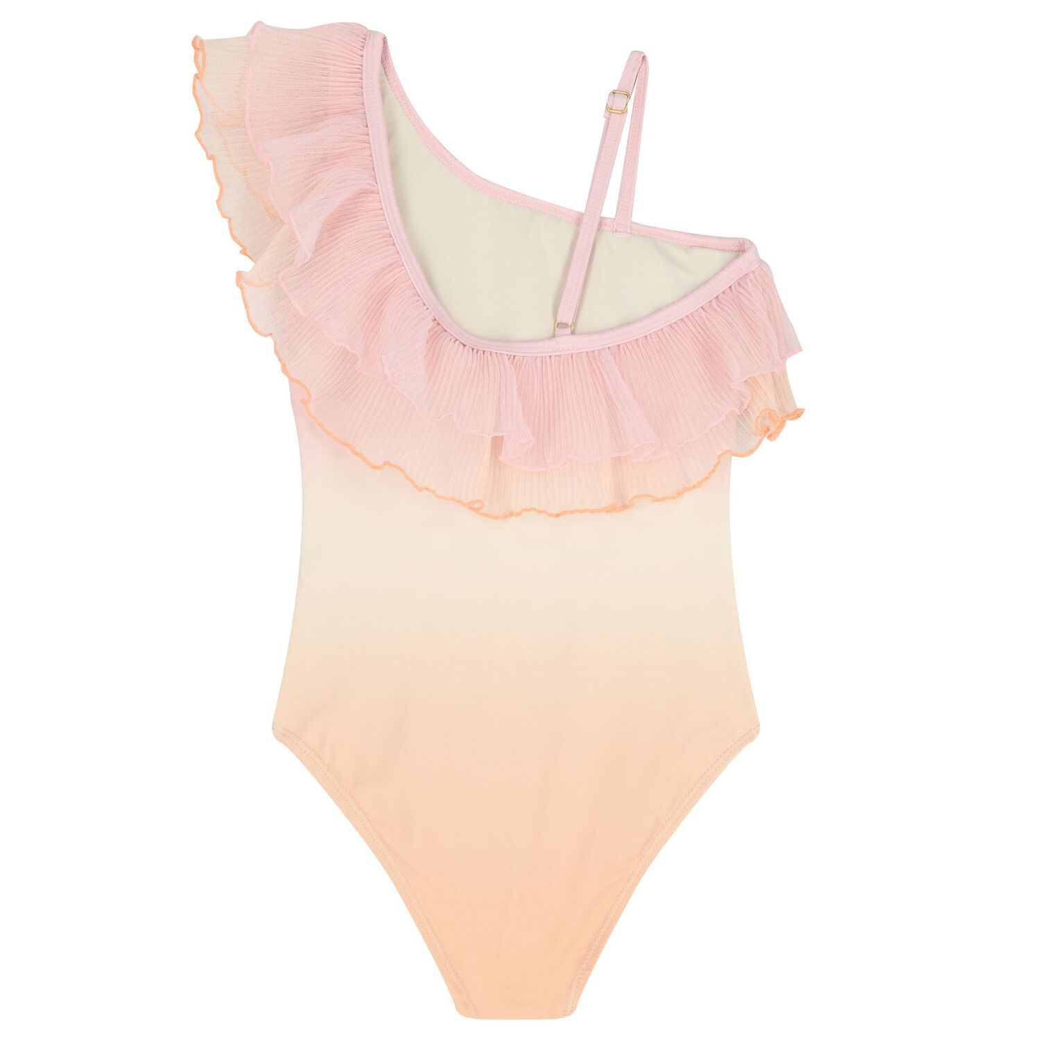 Girls  Beige & Pink Ruffled Swimsuit, 1, hi-res