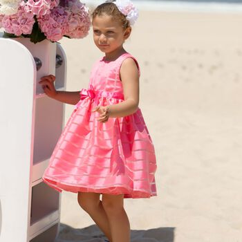 Younger Girls Pink Satin & Organza Dress