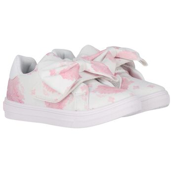 Girls White & Pink Floral Velcro Trainers