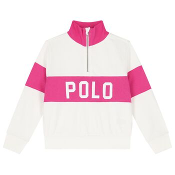 Girls White & Pink Logo Sweatshirt