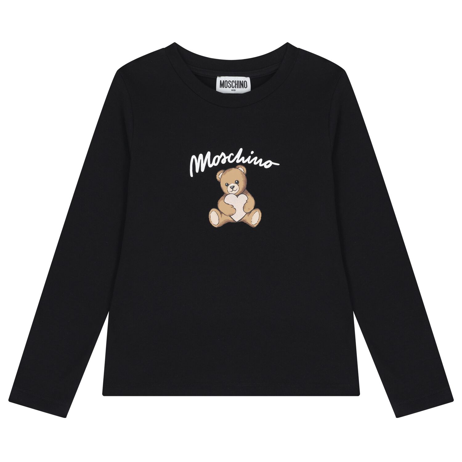 Girls Black Teddy Bear Logo Long Sleeve Top, 3, hi-res image number null