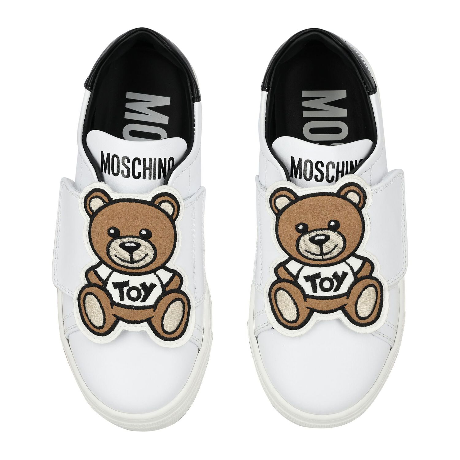 White & Black Teddy Bear Logo Trainers, 1, hi-res