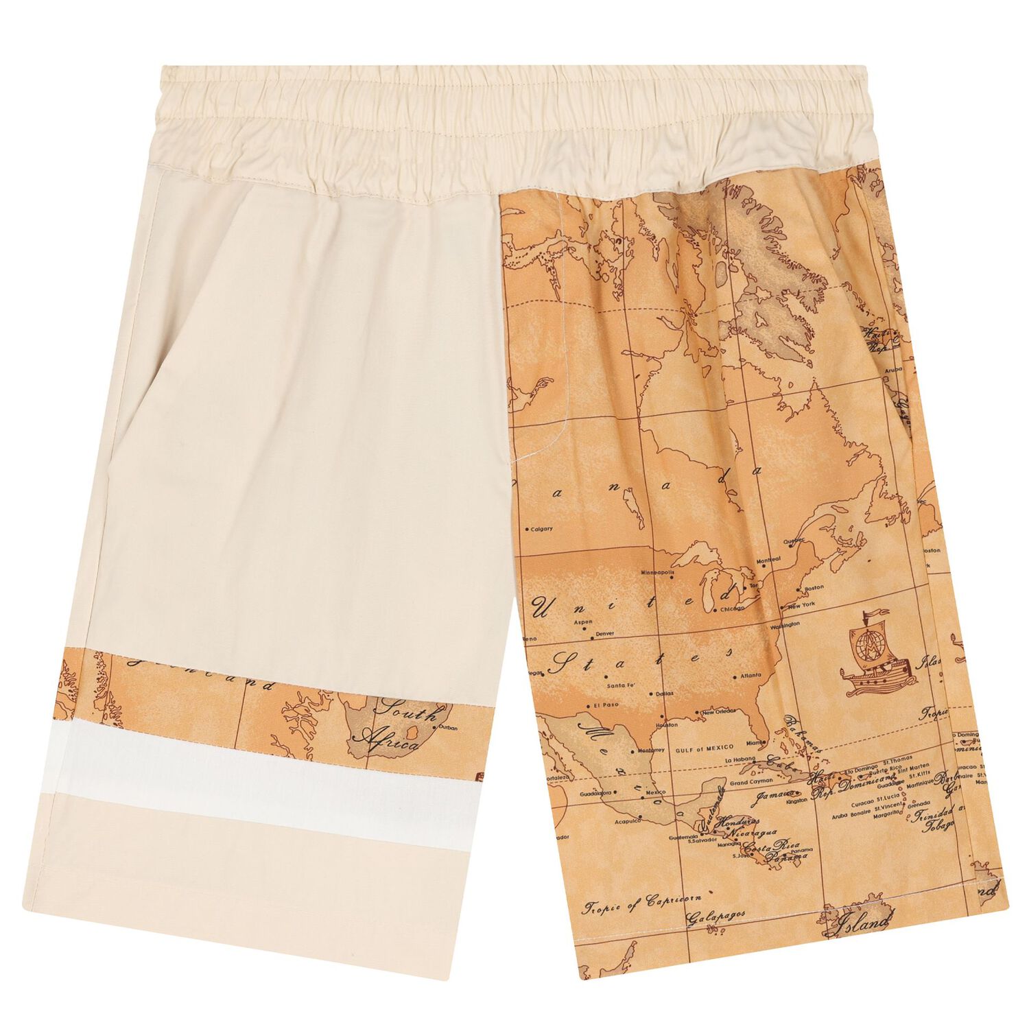 Boys Beige Geo Map Logo Shorts Set, 2, hi-res image number null