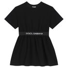 Girls Black Logo Dress, 1, hi-res
