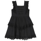 Girls Black Broderie Anglaise Dress, 1, hi-res