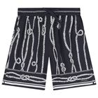 Boys Navy Blue Rope Shorts, 1, hi-res
