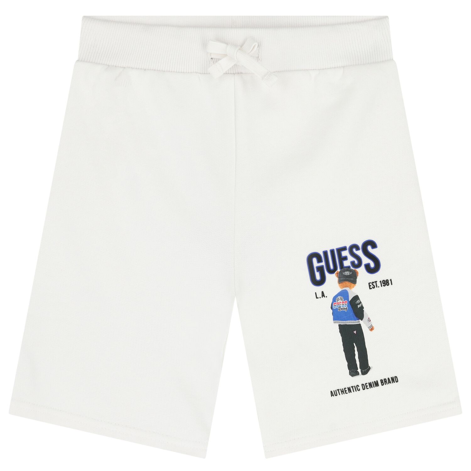 Boys White Teddy Bear Logo Shorts, 1, hi-res