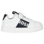 Boys White & Black Logo Trainers, 1, hi-res