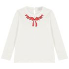Girls Ivory & Red Bow Skirt Set, 1, hi-res