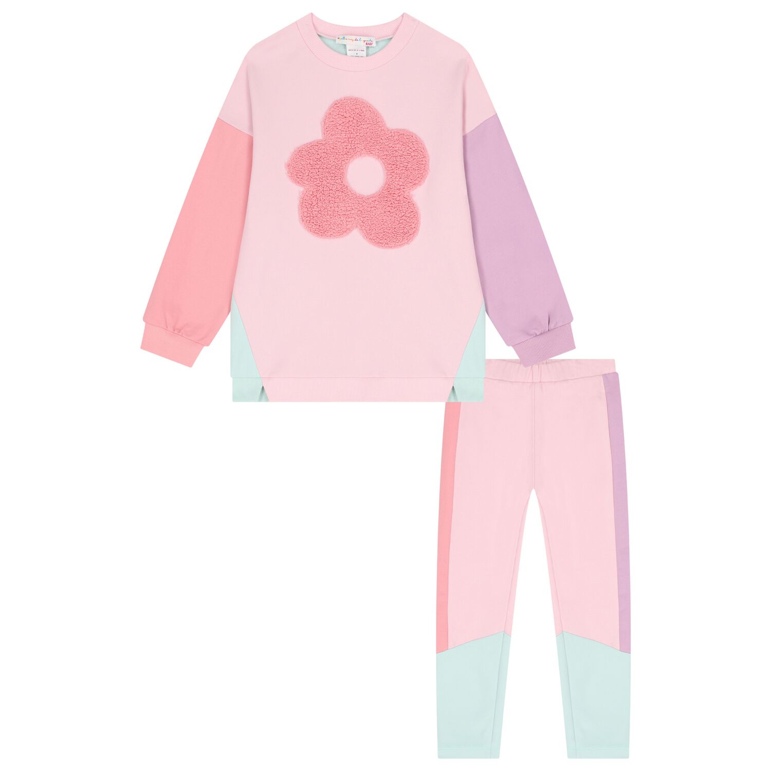 Girls Pink & Green Flower Leggings Set, 1, hi-res