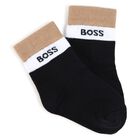 Baby Boys Beige, White & Black Logo Socks ( 3-Pack ) , 1, hi-res
