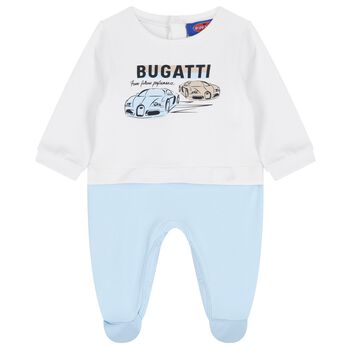 Baby Boys White & Blue Logo Babygrow