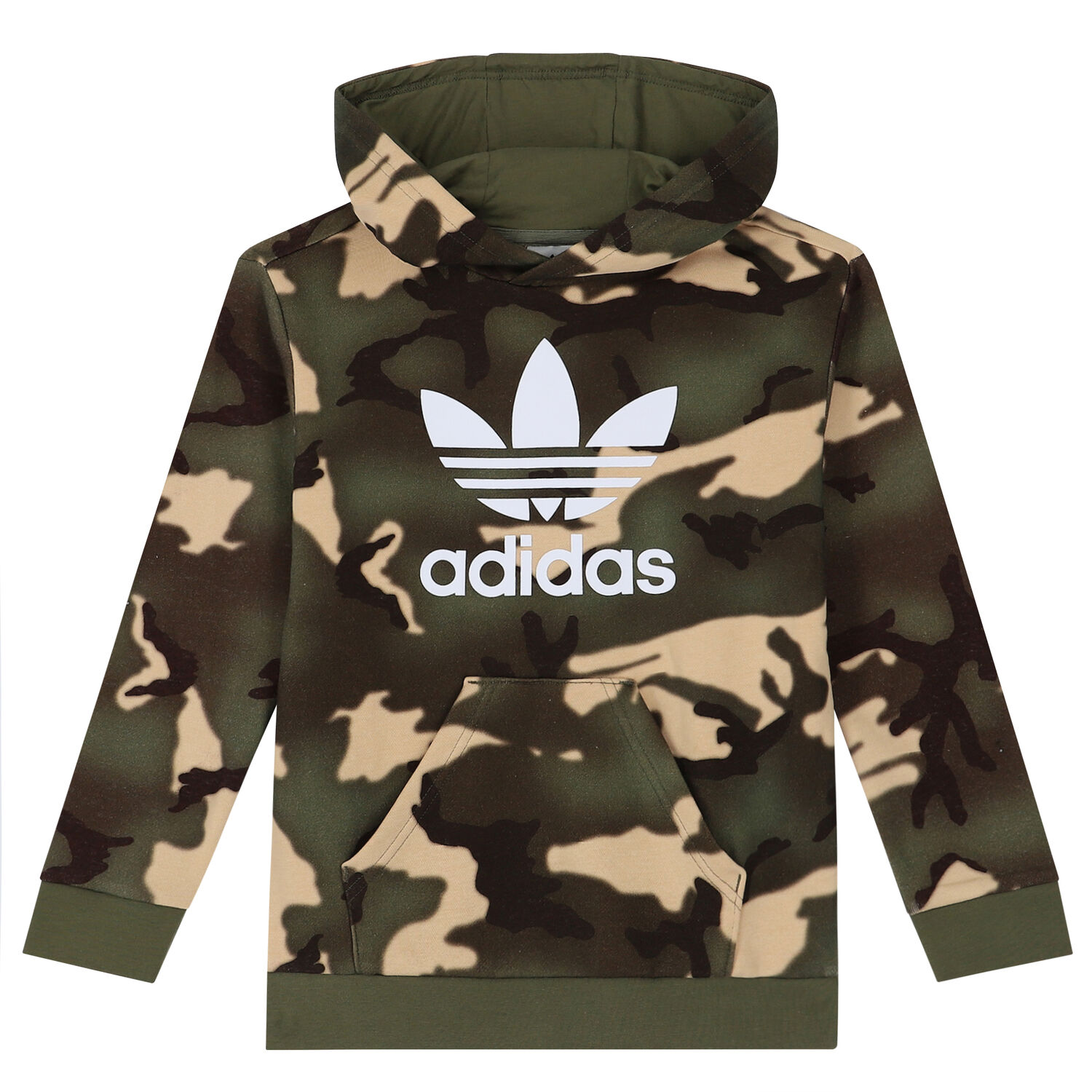 Khaki Green Camouflaged Trefoil Logo Hooded Top, 1, hi-res image number null