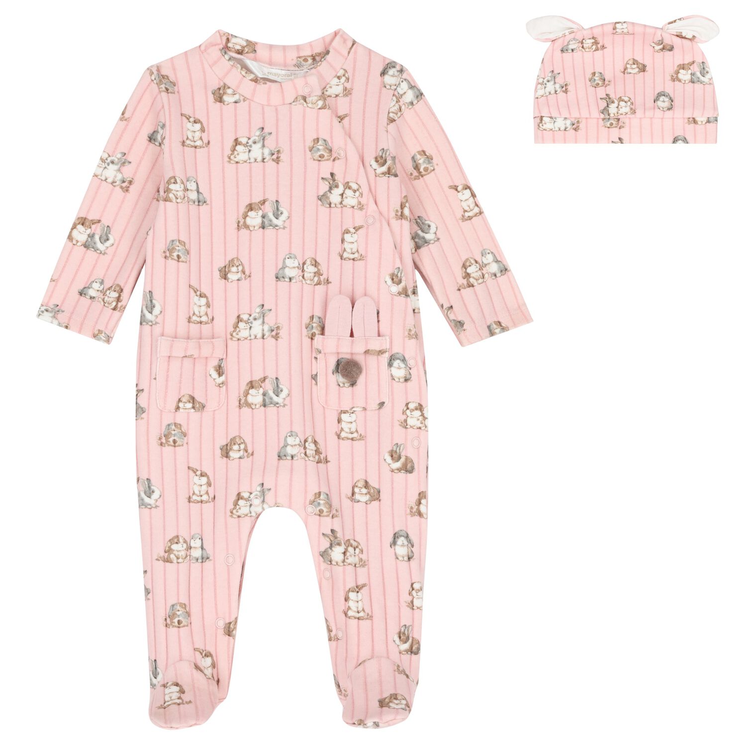 Baby Girls Pink Bunny Babygrow Set, 3, hi-res
