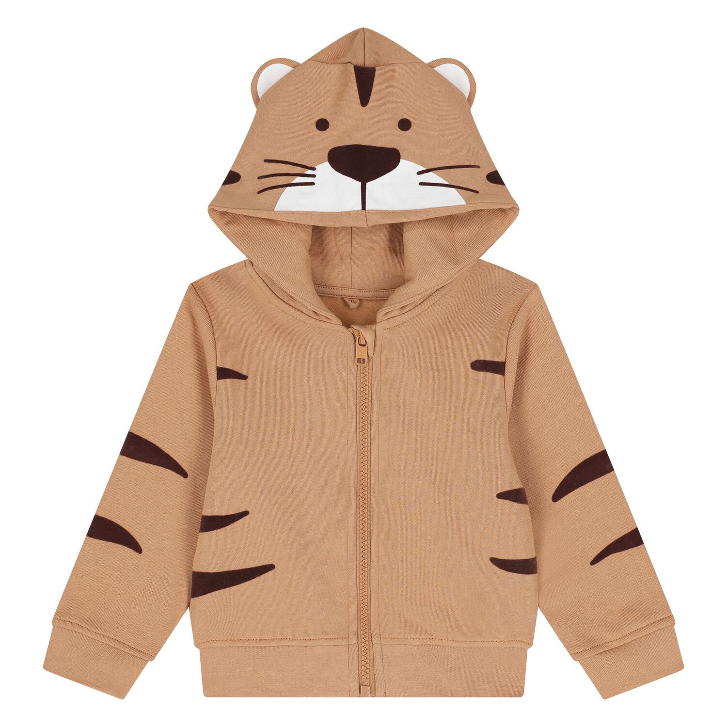 Younger Boys Beige Lion Hooded Zip Up Top, 1, hi-res