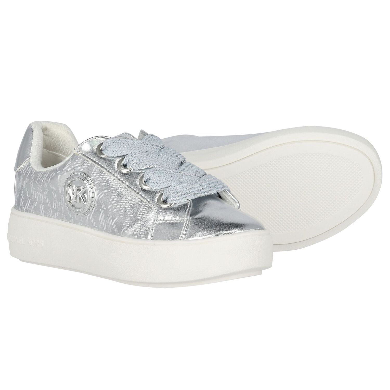 Girls Silver Logo Trainers, 1, hi-res