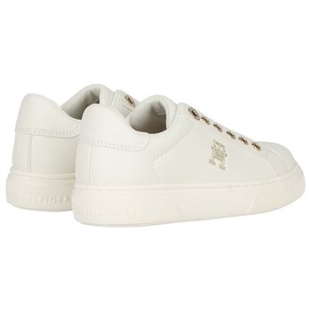 Girls Ivory & Gold Logo Trainers
