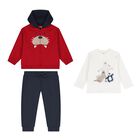Younger Boys Ivory, Red & Navy Blue Teddy Bear Tracksuit Set (3 Piece), 3, hi-res