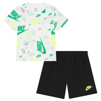 Boys White & Black Logo Shorts Set