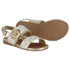 Girls Ivory & Gold Logo Sandals, 1, hi-res