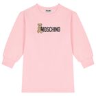 Girls Pink Teddy Bear Logo Dress, 1, hi-res