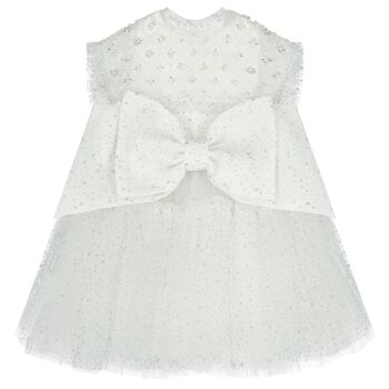 Girls White Embellished Tulle Dress
