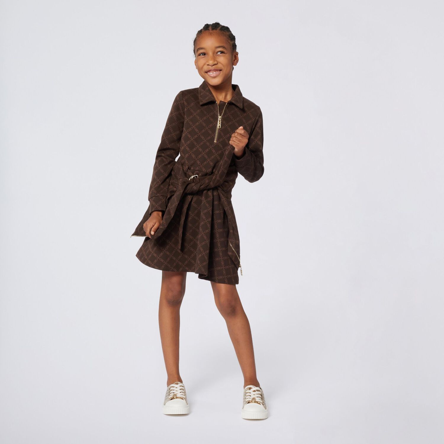 Girls Brown Logo Dress, 1, hi-res
