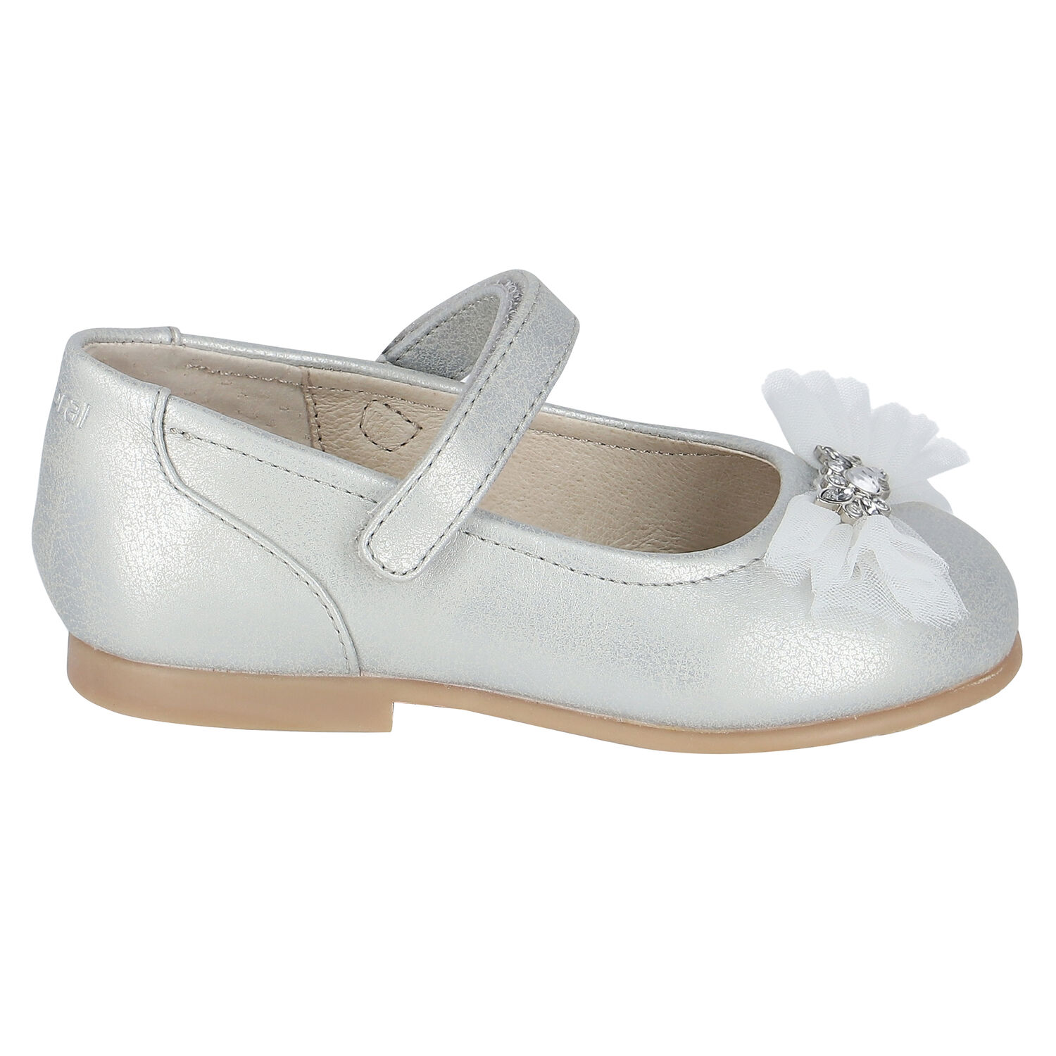 Younger Girls Silver Bow Ballerina Shoes, 3, hi-res image number null