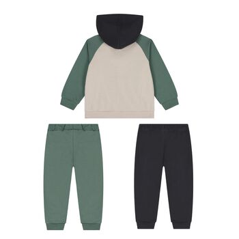 Younger Boys Green, Beige & Navy Blue 3 Piece Tracksuit
