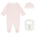 Baby Girls Pink & Ivory Logo Babygrow Gift Set , 1, hi-res