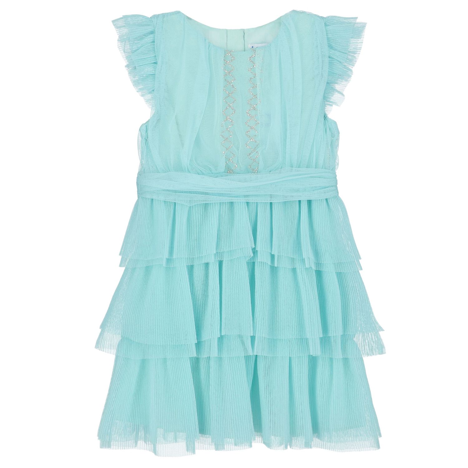 Girls Aqua Pleated Tulle Dress, 2, hi-res image number null