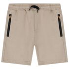 Boys White & Beige Shorts Set, 1, hi-res