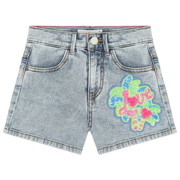 Girls Blue Denim Embellished Shorts