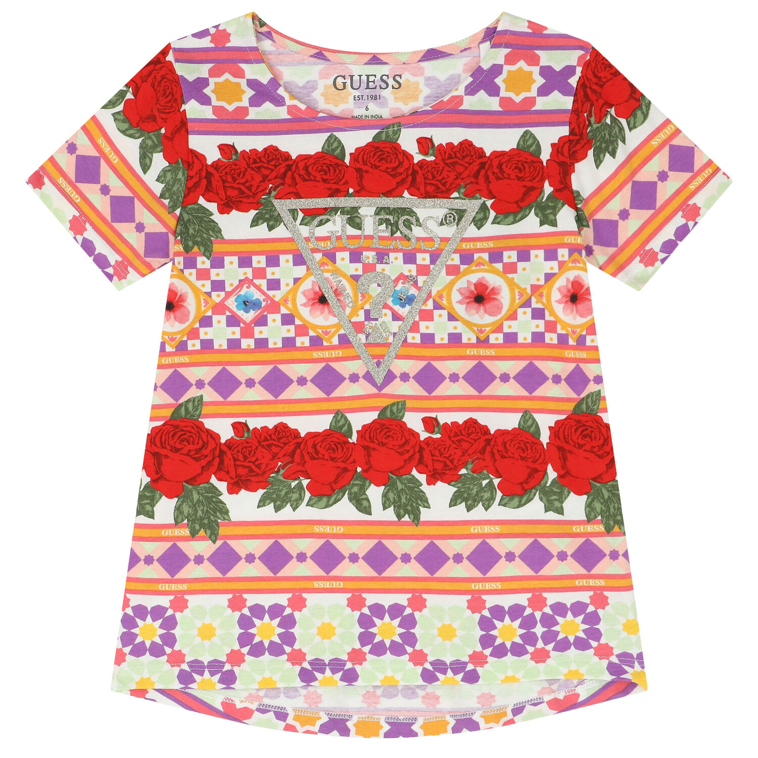 Girls Red & White Logo & Floral T-Shirt, 1, hi-res