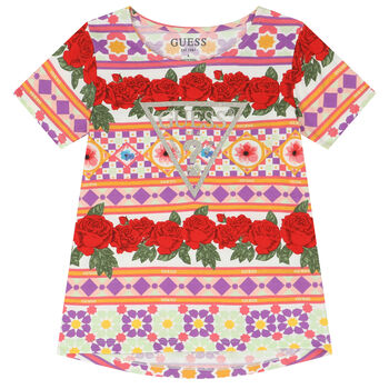 Girls Red & White Logo & Floral T-Shirt
