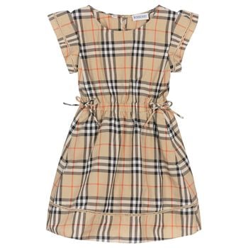 Girls Beige Check Dress
