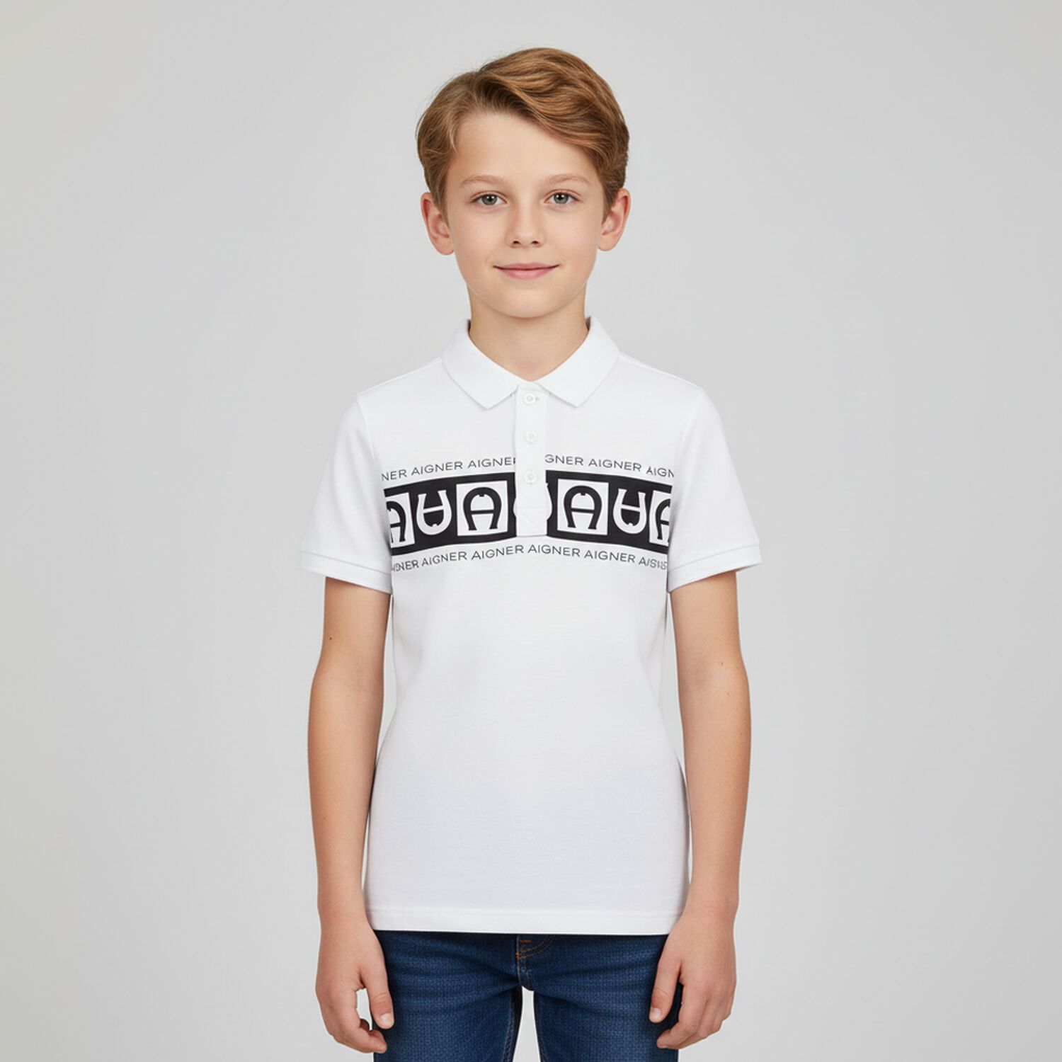 Boys White Logo Polo Shirt, 1, hi-res image number null