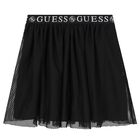 Girls Black Logo Mesh Skirt, 1, hi-res