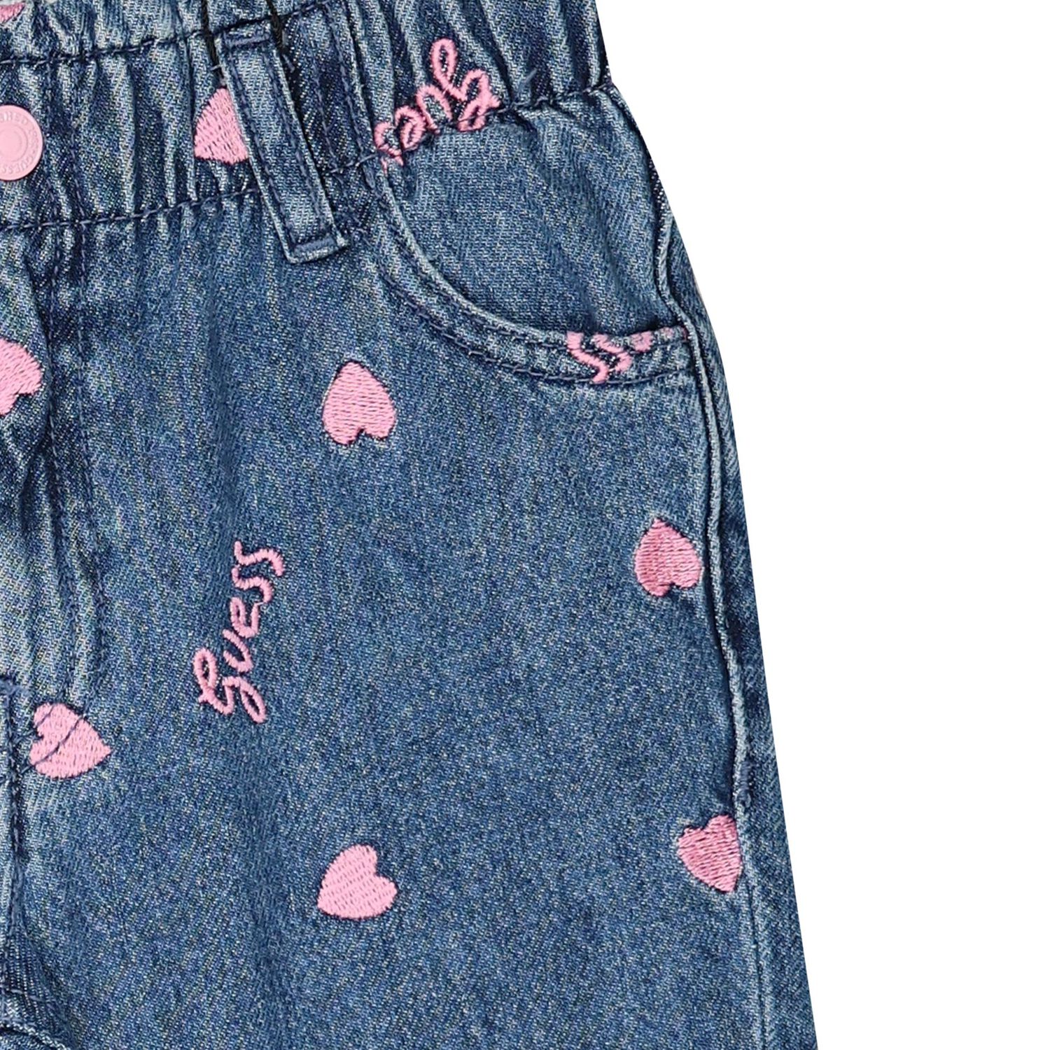 Girls Blue & Pink Logo Denim Jeans, 1, hi-res