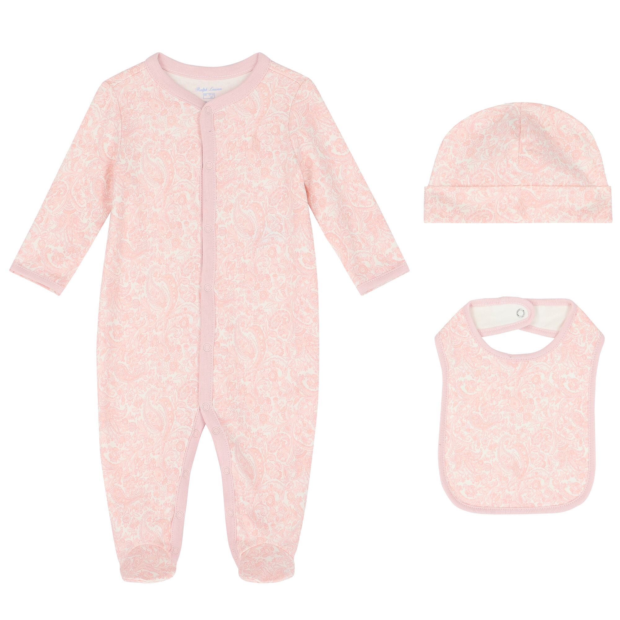 Ralph Lauren Baby Girls Pink White Paisley Babygrow Set Junior Couture UK