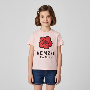 Girls Pink Boke Flower T-Shirt