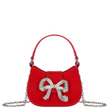 Girls Metallic Red Diamante Bow Handbag ( 16CM )