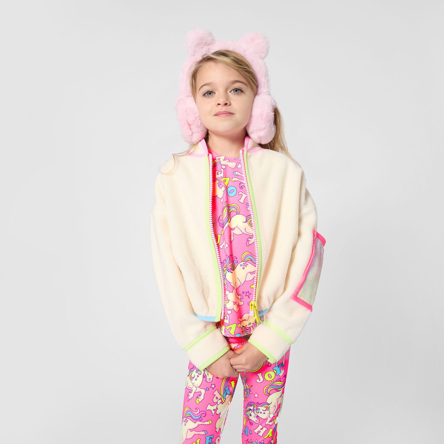 Girls Pink Faux Fur Earmuffs, 1, hi-res