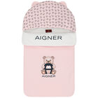 Baby Girls Pink & White Pima Cotton Logo Nest, 1, hi-res