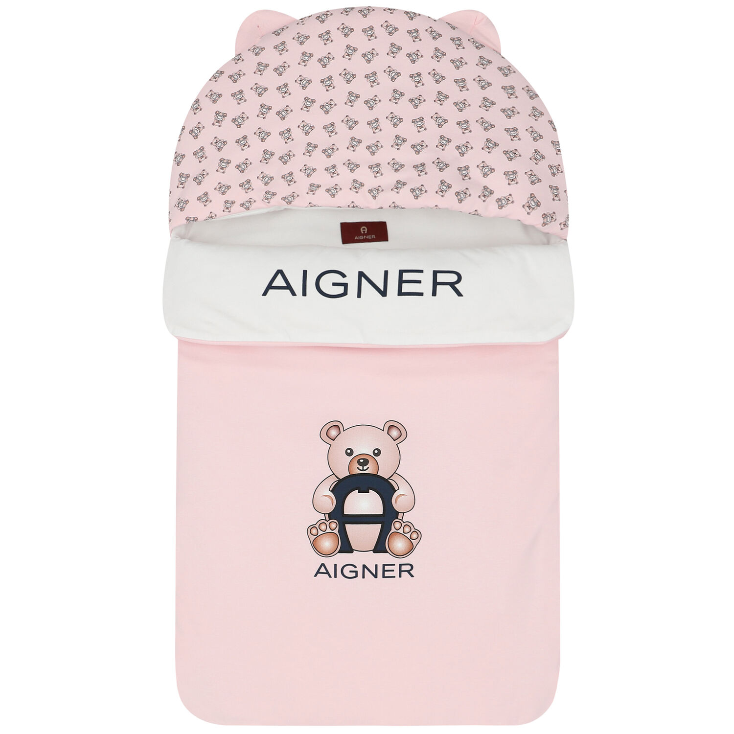 Baby Girls Pink & White Pima Cotton Logo Nest, 1, hi-res