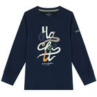 Boys Navy Logo Long Sleeve Top, 1, hi-res